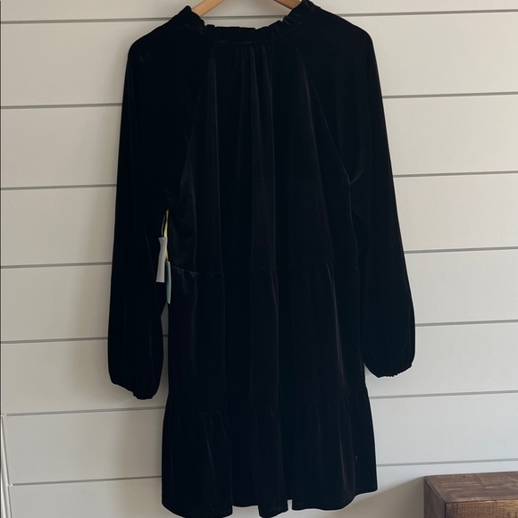 CeCe Black Velvet Tier Long Sleeve Dress NEW